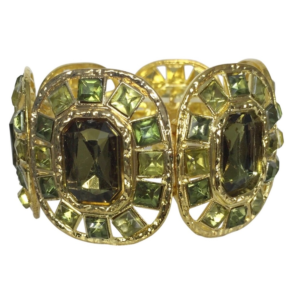 Green Tone Gems Chunky Statement Gold Stretch Bracelet